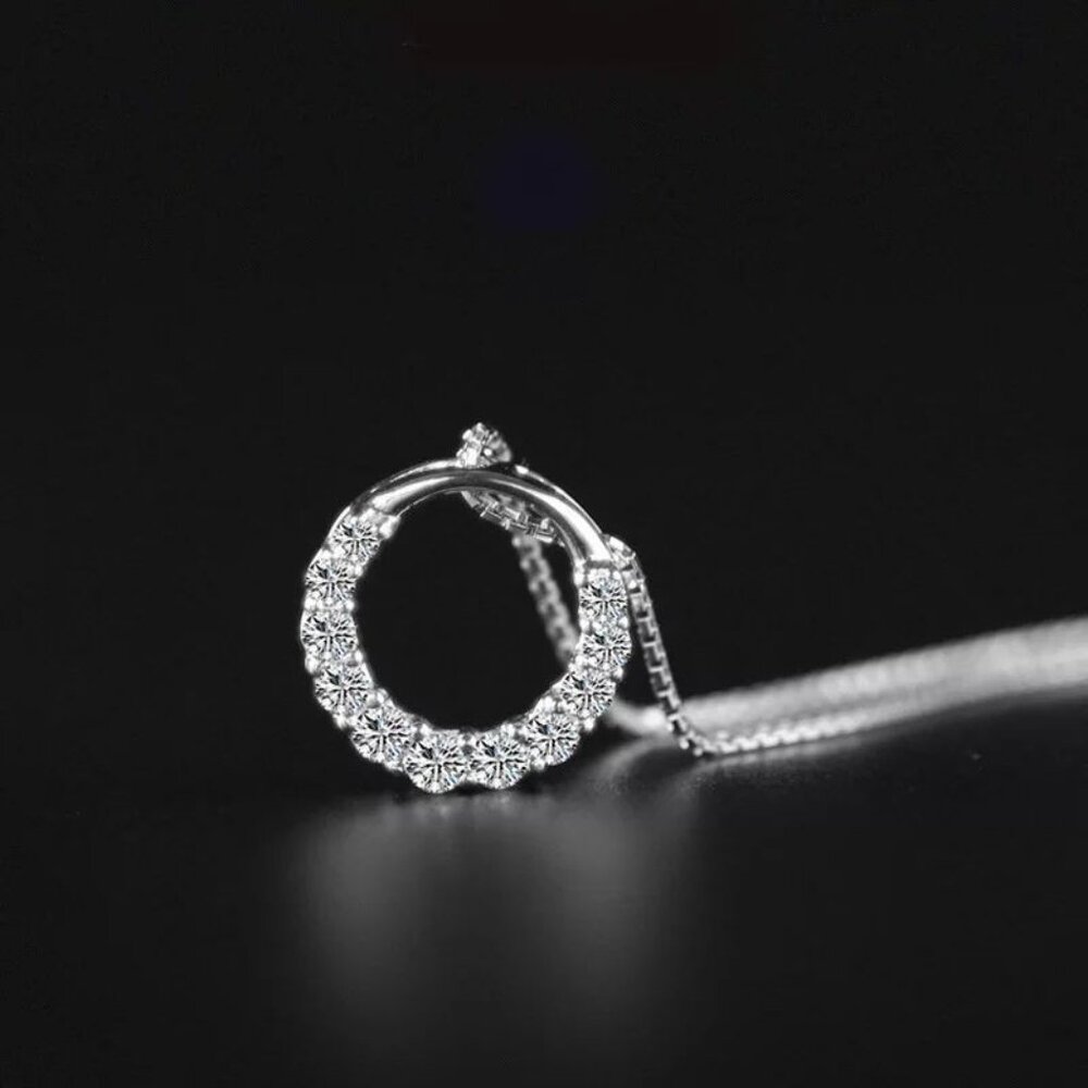 Diamond Solitaire Necklace 925 Sterling Silver - Picture 2 of 4